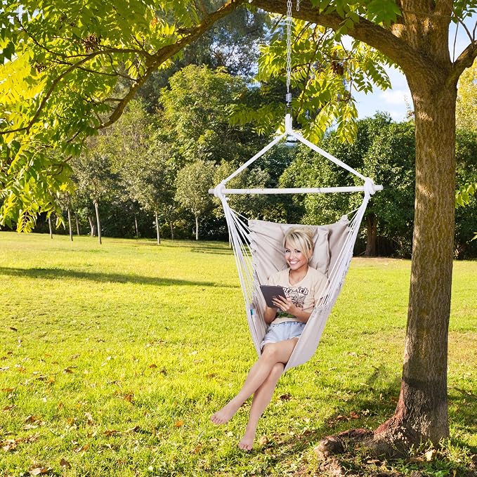 Backyard Expressions Hammock Chair Hanging Rope Swing Chair, 2 Pillows - Image 2