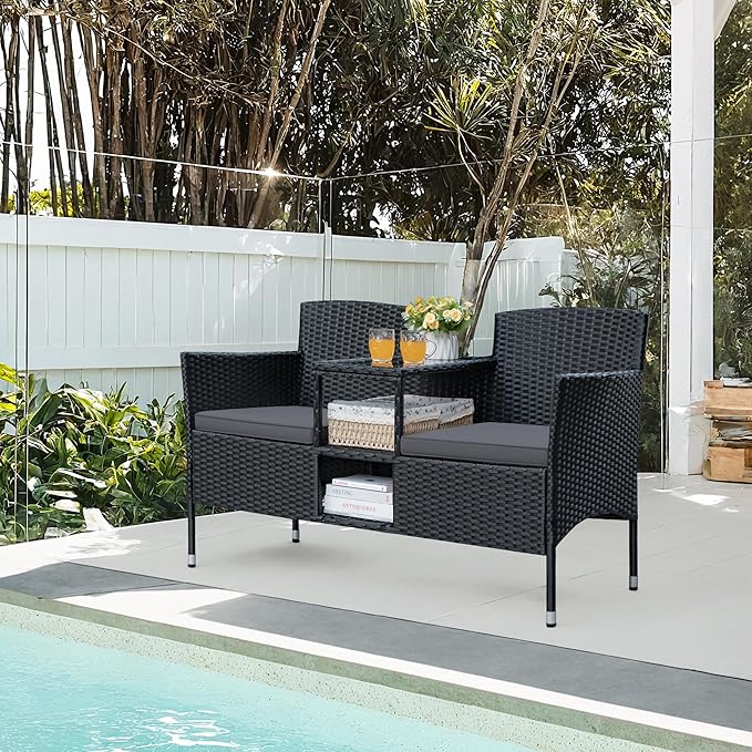 Greesum Patio Loveseat Outdoor Wicker Furniture Conversation Set - Image 3