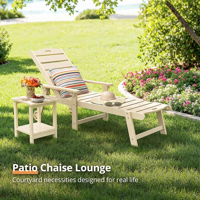 LUE BONA Outdoor Chaise Lounge Chairs Set of 4, HDPS Chaise Lounger, 5 - Image 4
