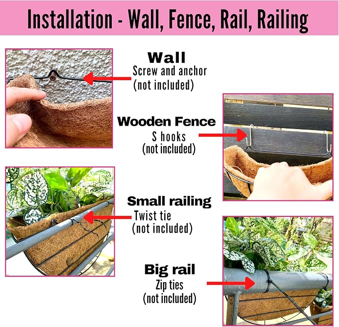 LaLaGreen Wall Hanging Planter, 2 Pack, 12 Inch Wall Mounted Flower Basket - Image 3