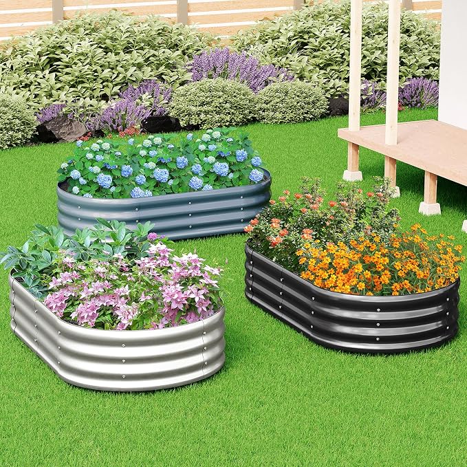 zizin 2 Pack Oval Galvanized Raised Garden Bed Kit 4x2x1ft Metal Planter Box - Image 7