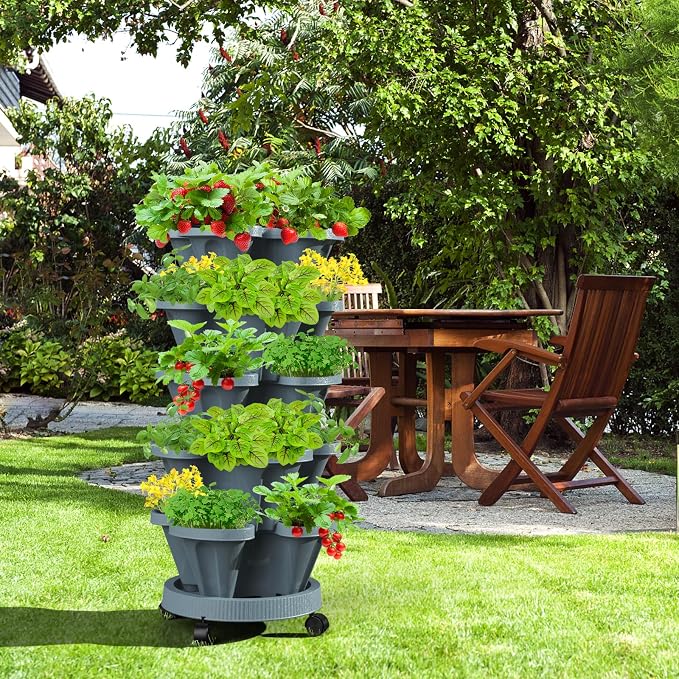 Strawberry Vertical Planters Tower Garden, 7 Tiered Stacking Herb Vegetable - Image 7