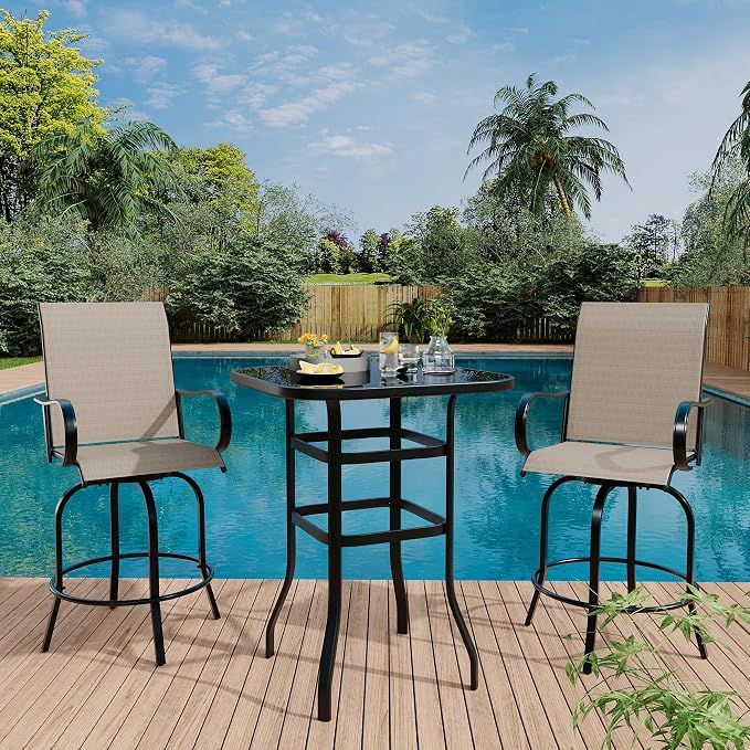 GarveeLife 2 Piece Outdoor Swivel Bar Chairs, Patio High Swivel Bar Stools - Image 9
