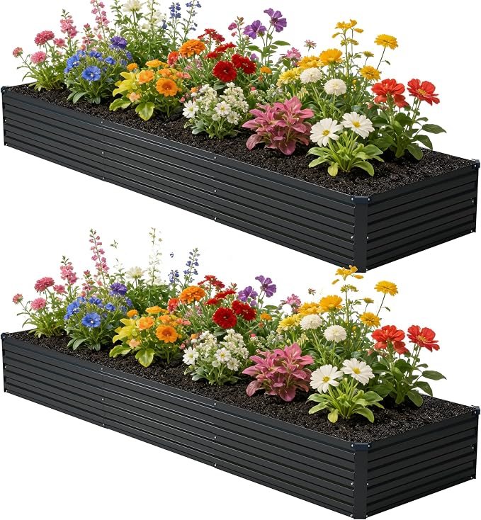 10x2x1 ft Galvanized Raised Garden Bed, Outdoor Planter Box Metal Patio Kit by Zunatu