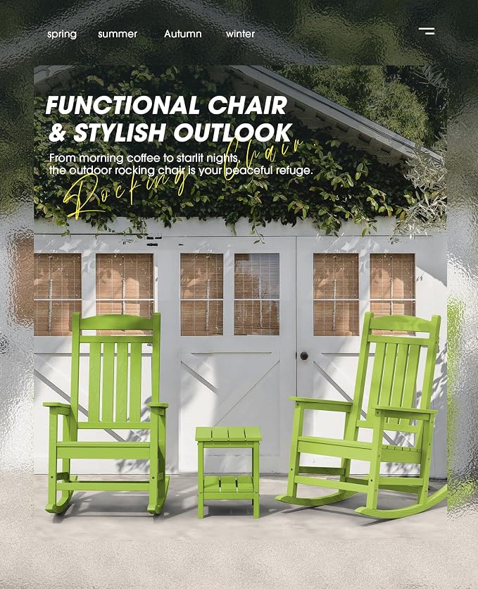 KINGYES Outdoor Rocking Chair Set of 2, High Density Polyethylene Patio Rocking - Image 4