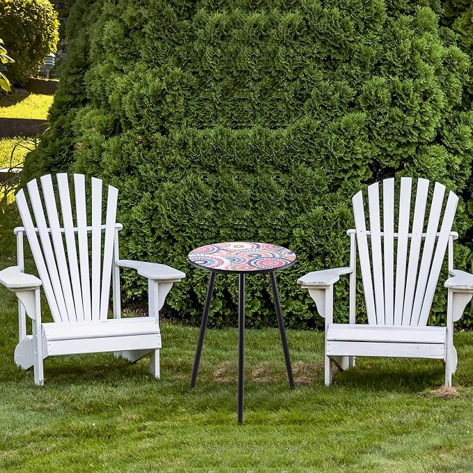 Party Zealot Metal Mosaic Round Side Table Set of Two 13.4" Small Outdoor Patio - Image 8