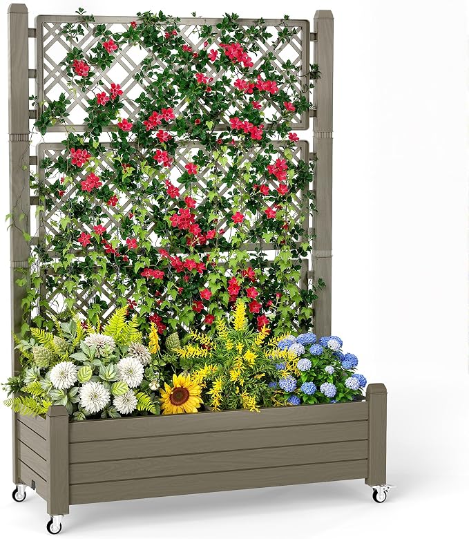 Raised Garden Bed with Trellis, 21 Gallon Self Watering Planter Box with by OutdoorLivingPerfected