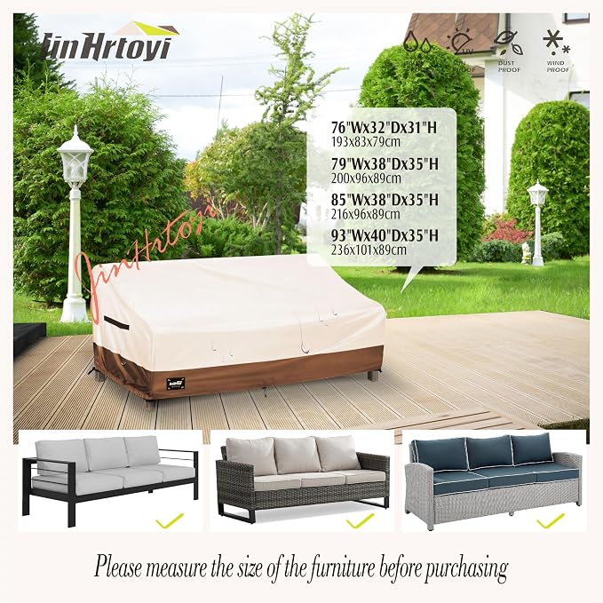 JinHrtoyi 3-Seater Outdoor Couch Cover, 93Wx40Dx35H inches Outdoor Furniture - Image 6