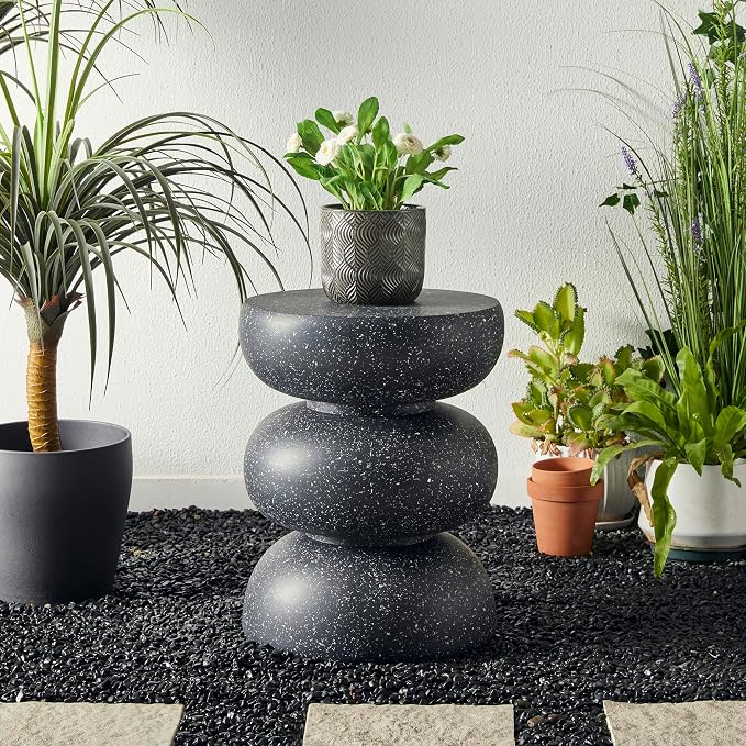 Glitzhome Outdoor Side Table Set of 2, Heavy Duty Indoor Outdoor Round Planter - Image 4