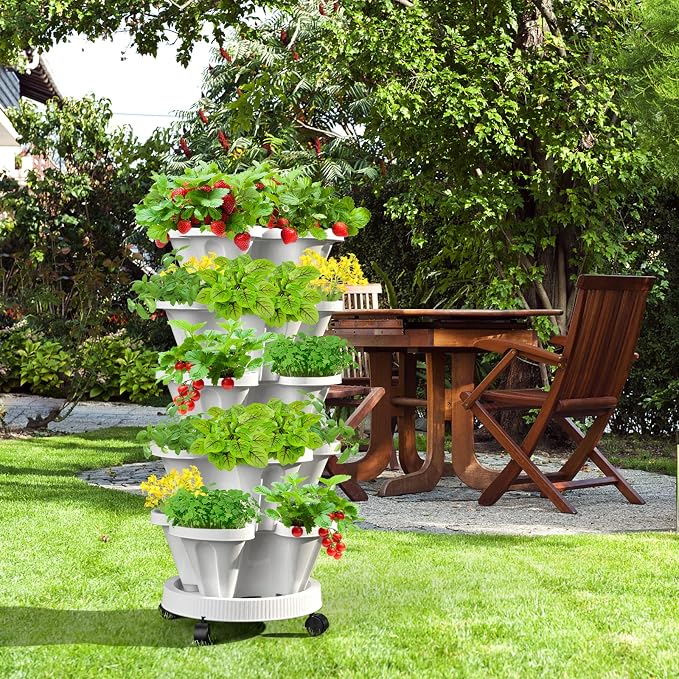 6 Tiered Strawberry Vertical Planters, Stacking Tower Garden - Image 9