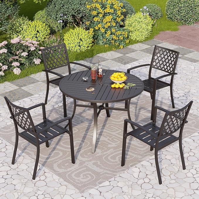 PHI VILLA 5 Pieces Outdoor Round Dining Set - Image 5