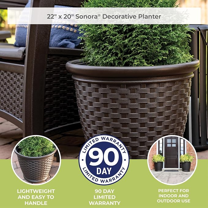 Suncast Sonora 22 Inch Plastic Wicker Indoor or Outdoor Decorative Garden - Image 7