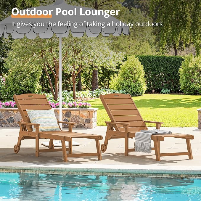 LUE BONA Outdoor Chaise Lounge Chairs Set of 2, HDPS Chaise Lounger, 5 - Image 3