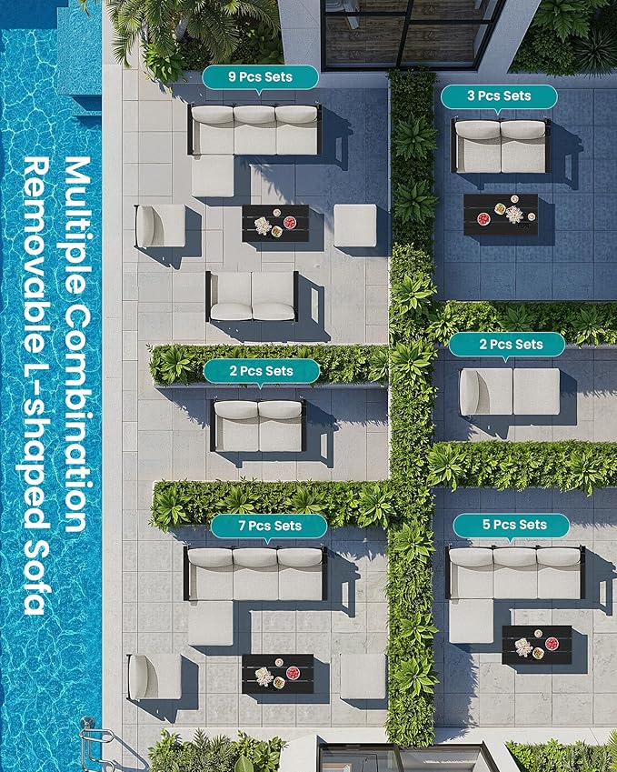 SERWALL 3 Pieces Patio Conversation Set, All-Weather HDPE Outdoor Sofas - Image 5