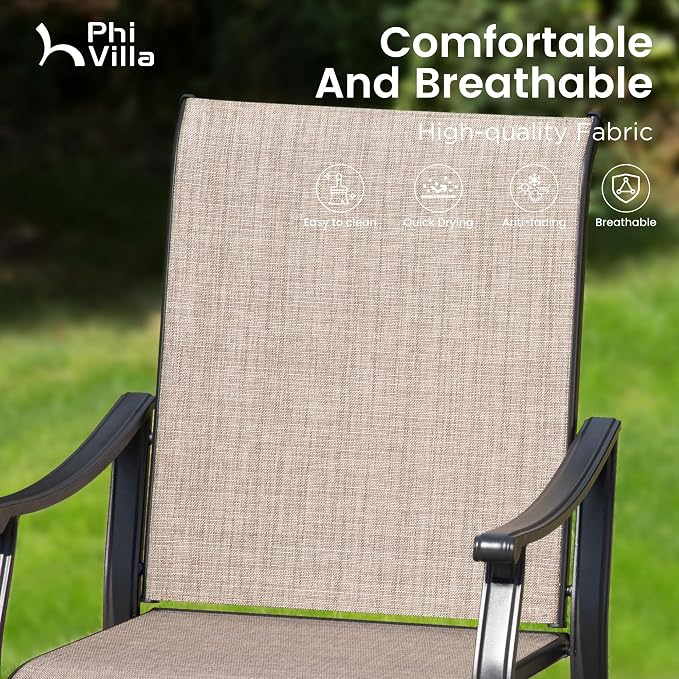 PHI VILLA 7 pcs Patio Outdoor Dining Table and Chairs, Sling Chairs - Image 3