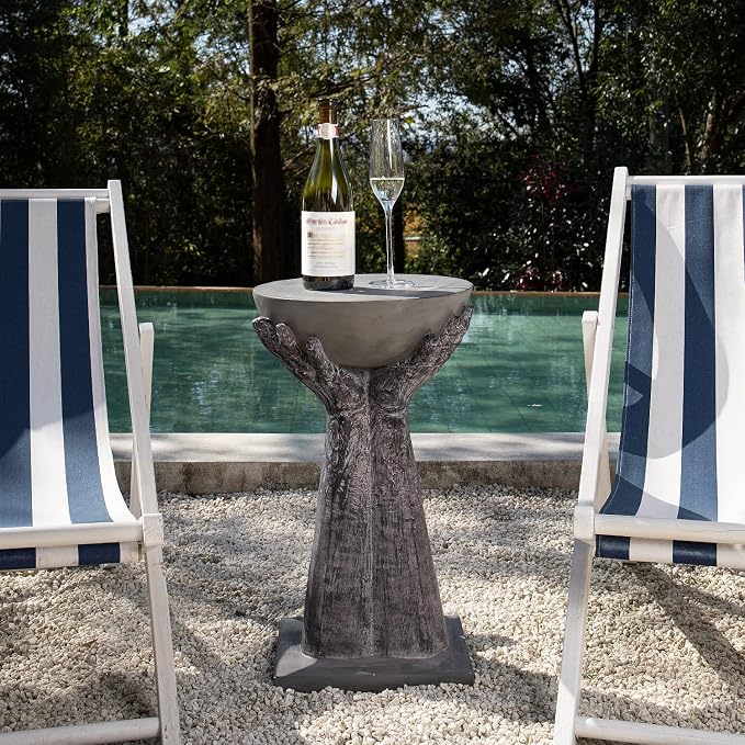 COSIEST Outdoor Side Table, Two Hands-Shaped Base w Round Top Accent Table - Image 6