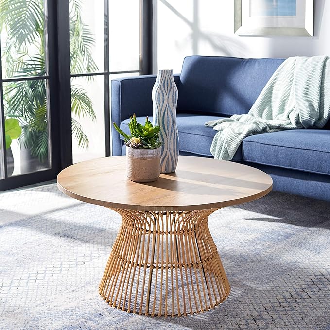 Safavieh Home Collection Whent Coastal Natural and Black Round Coffee Table - Image 2
