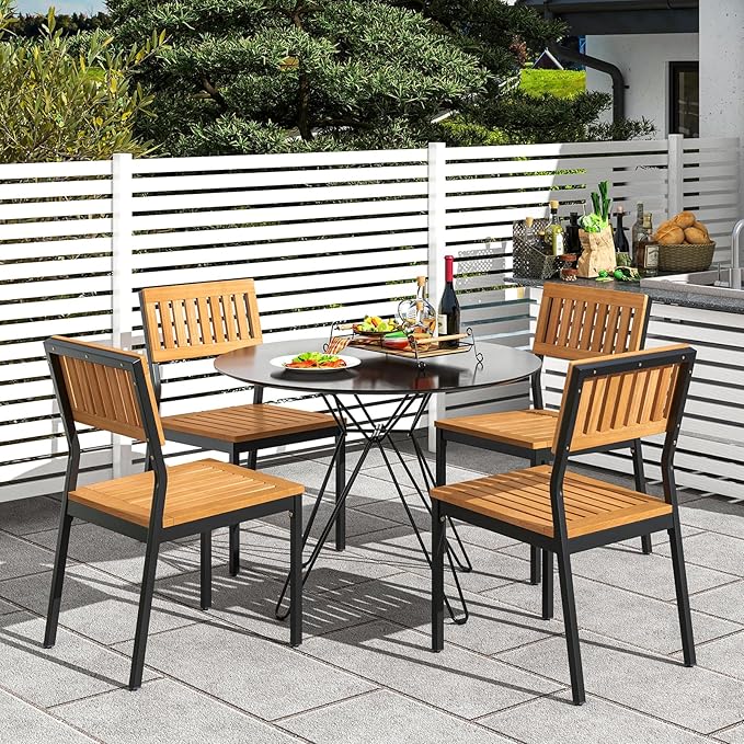 Tangkula 6 Pieces Outdoor Acacia Wood Dining Set, Patio Table and Chairs Set - Image 3