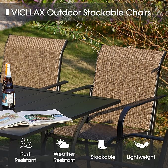 VICLLAX Patio Table and Chair Set of 4, All Weather Metal Round Outdoor Dining - Image 4