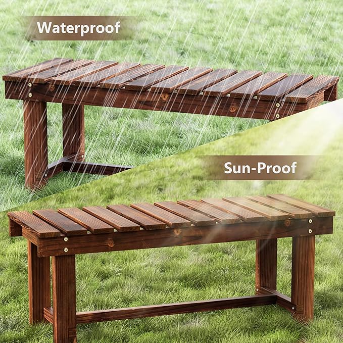 35.5" Outdoor Garden Bench, Weatherproof Patio Benches 2-Person Seat Backless - Image 4