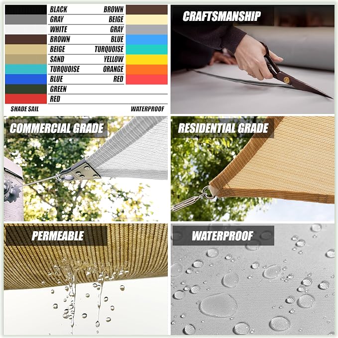 Amgo 16' x 16' x 16' Sand Beige Triangle Sun Shade Sail UPF50+ Canopy Awning - Image 6
