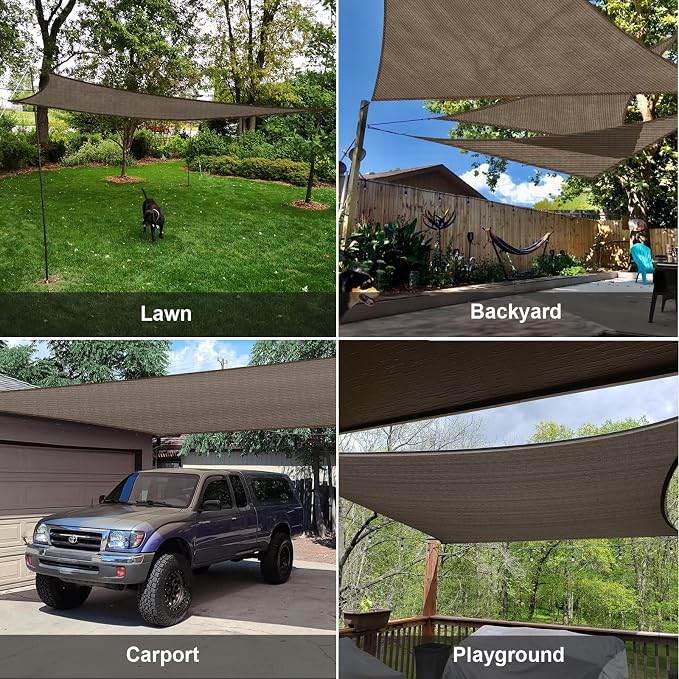 SUNLAX Sun Shade Sail 12' x 16' Brown Rectangle Canopy Sail Shade Cover UV - Image 8