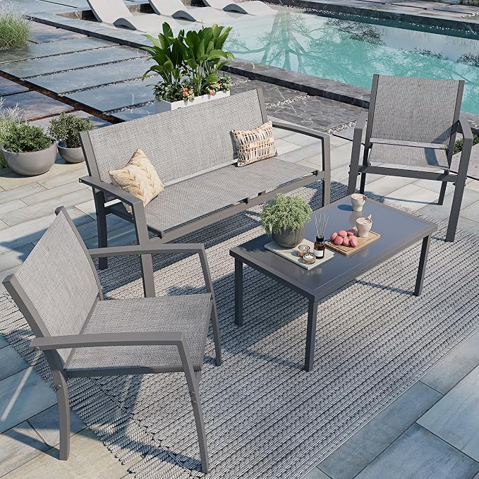 Shintenchi 4 Pieces Patio Furniture Set All Weather Textile Fabric Outdoor by Shintenchi