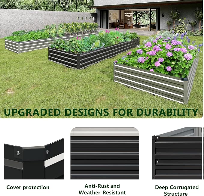 2PCS 6x3x1ft Galvanized Raised Garden Bed Kit, Metal Planter Box - Image 6