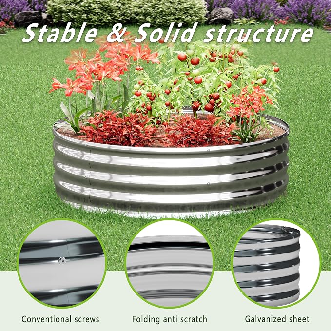 2x2x1.3FT Galvanized Raised Garden Bed Kit, Vegetable Boxes-Round Metal Flower - Image 4